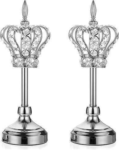 OwnMy 2PCS Crystal Crown Candlestick Holders Tea Light Holders Metal Tealight Candelabra, Gold Crystal Votive Candlesticks Set Elegant Candle Stick Holder Candle Centerpiece for Dining Table, 14" H in Saudi Arabia