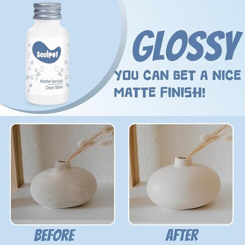 Air Dry Clay Varnish,50ml Gloss Finish Glaze for Air Dry Clay, Clay Paint for Pottery Air Dry, High Gloss & Scratch Resistant & Waterproof, Design for Air Dry Clay Pottery (Gloss Varnish) in Saudi Arabia