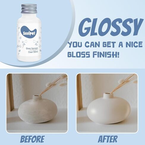 Air Dry Clay Varnish,50ml Gloss Finish Glaze for Air Dry Clay, Clay Paint for Pottery Air Dry, High Gloss & Scratch Resistant & Waterproof, Design for Air Dry Clay Pottery (Gloss Varnish) in Saudi Arabia