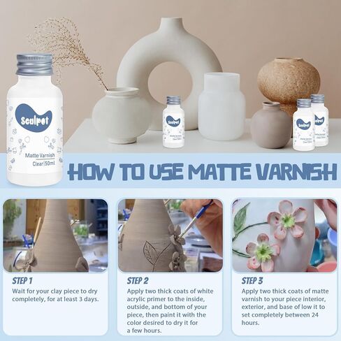 Air Dry Clay Varnish,50ml Gloss Finish Glaze for Air Dry Clay, Clay Paint for Pottery Air Dry, High Gloss & Scratch Resistant & Waterproof, Design for Air Dry Clay Pottery (Gloss Varnish) in Saudi Arabia