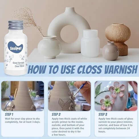 Air Dry Clay Varnish,50ml Gloss Finish Glaze for Air Dry Clay, Clay Paint for Pottery Air Dry, High Gloss & Scratch Resistant & Waterproof, Design for Air Dry Clay Pottery (Gloss Varnish) in Saudi Arabia
