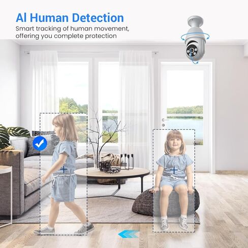 1080p Light Bulb Security Camera, 360° Panoramic Dome Cam, Live View, AI Human Detection, 2-Way Audio, Color Night Vision, Cloud Storage, Spotlights, Indoor Outdoor Surveillance in Kuwait