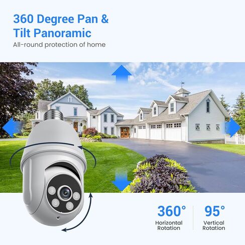 1080p Light Bulb Security Camera, 360° Panoramic Dome Cam, Live View, AI Human Detection, 2-Way Audio, Color Night Vision, Cloud Storage, Spotlights, Indoor Outdoor Surveillance in Kuwait