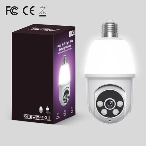 1080p Light Bulb Security Camera, 360° Panoramic Dome Cam, Live View, AI Human Detection, 2-Way Audio, Color Night Vision, Cloud Storage, Spotlights, Indoor Outdoor Surveillance in Kuwait