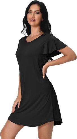3 Pack Women's Nightgown Short Sleeve Sleepshirts V Neck Print Nightshirts for Women Sleepwear in Saudi Arabia