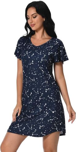 3 Pack Women's Nightgown Short Sleeve Sleepshirts V Neck Print Nightshirts for Women Sleepwear in Saudi Arabia