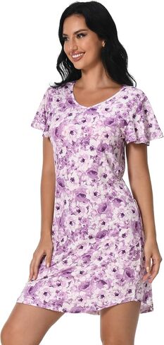3 Pack Women's Nightgown Short Sleeve Sleepshirts V Neck Print Nightshirts for Women Sleepwear in Saudi Arabia