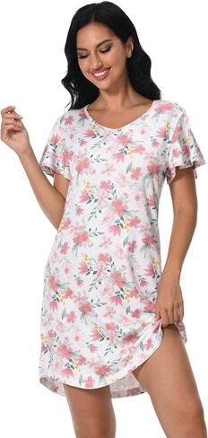 3 Pack Women's Nightgown Short Sleeve Sleepshirts V Neck Print Nightshirts for Women Sleepwear in Saudi Arabia