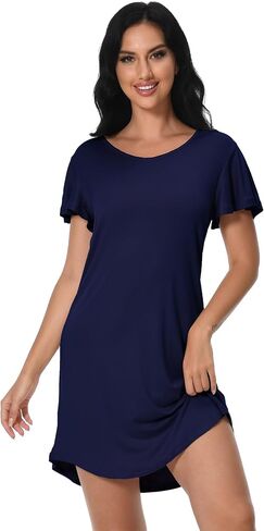 3 Pack Women's Nightgown Short Sleeve Sleepshirts V Neck Print Nightshirts for Women Sleepwear in Saudi Arabia