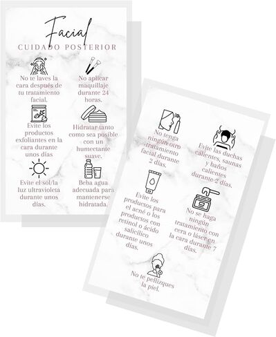 SPANISH Facial Aftercare Card | 50 Pack | 2x3.5" inches Business Card | Facial Supplies | For Clients for Estheticians and MediSpa in Saudi Arabia