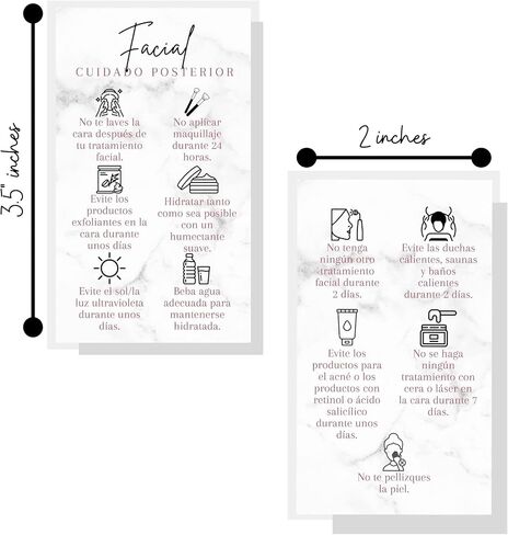SPANISH Facial Aftercare Card | 50 Pack | 2x3.5" inches Business Card | Facial Supplies | For Clients for Estheticians and MediSpa in Saudi Arabia