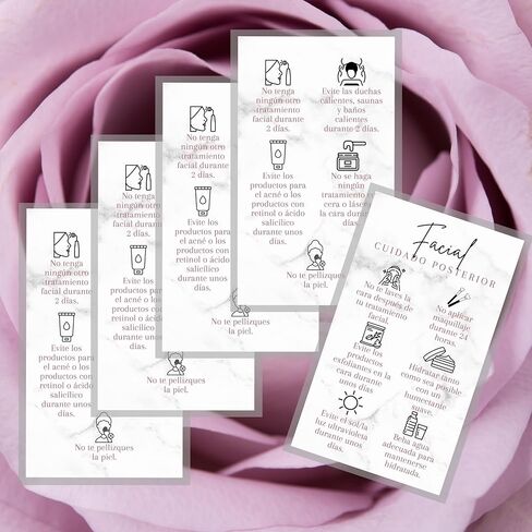 SPANISH Facial Aftercare Card | 50 Pack | 2x3.5" inches Business Card | Facial Supplies | For Clients for Estheticians and MediSpa in Saudi Arabia