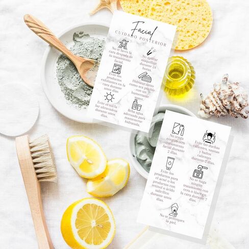 SPANISH Facial Aftercare Card | 50 Pack | 2x3.5" inches Business Card | Facial Supplies | For Clients for Estheticians and MediSpa in Saudi Arabia