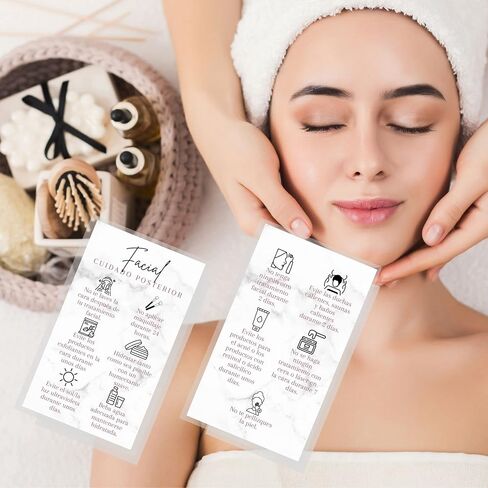 SPANISH Facial Aftercare Card | 50 Pack | 2x3.5" inches Business Card | Facial Supplies | For Clients for Estheticians and MediSpa in Saudi Arabia