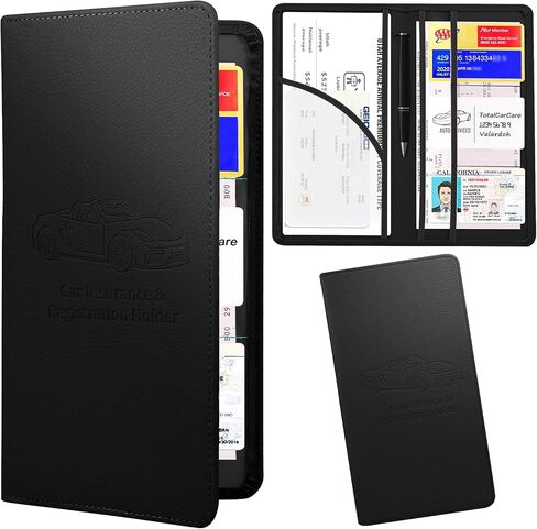 JKSML Car Registration and Insurance Card Holder, 6 Pocket Glove Box Organizer, Traceless Magnetic Closure Vehicle Glovebox Document Holder, Car Paperwork Organizers, Driver License Wallet, Black in Saudi Arabia