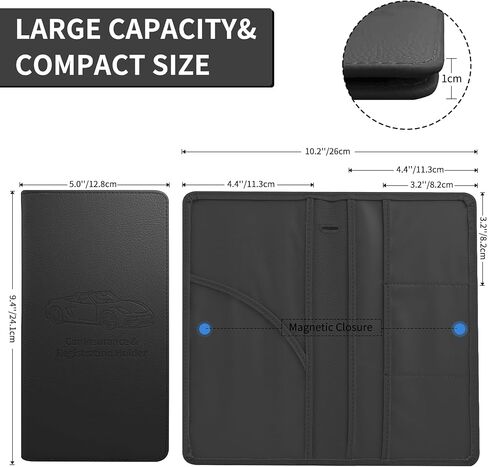 JKSML Car Registration and Insurance Card Holder, 6 Pocket Glove Box Organizer, Traceless Magnetic Closure Vehicle Glovebox Document Holder, Car Paperwork Organizers, Driver License Wallet, Black in Saudi Arabia