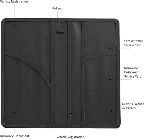 JKSML Car Registration and Insurance Card Holder, 6 Pocket Glove Box Organizer, Traceless Magnetic Closure Vehicle Glovebox Document Holder, Car Paperwork Organizers, Driver License Wallet, Black in Saudi Arabia