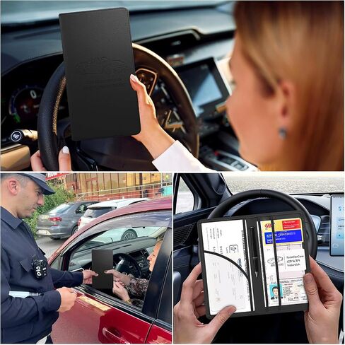 JKSML Car Registration and Insurance Card Holder, 6 Pocket Glove Box Organizer, Traceless Magnetic Closure Vehicle Glovebox Document Holder, Car Paperwork Organizers, Driver License Wallet, Black in Saudi Arabia