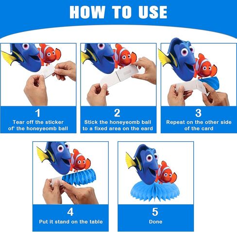 12 قطعة من لوازم حفلات البحث عن نيمو، قطع مركزية على شكل قرص العسل من نيمو ثلاثية الأبعاد مزدوجة الجانب للعثور على زخارف حفلات نيمو، ديكور سطح المكتب لحفلات أعياد ميلاد الأطفال in Kuwait