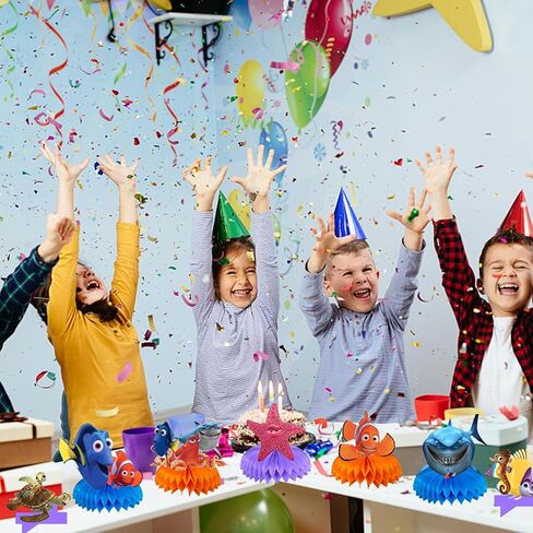 12 قطعة من لوازم حفلات البحث عن نيمو، قطع مركزية على شكل قرص العسل من نيمو ثلاثية الأبعاد مزدوجة الجانب للعثور على زخارف حفلات نيمو، ديكور سطح المكتب لحفلات أعياد ميلاد الأطفال in Kuwait