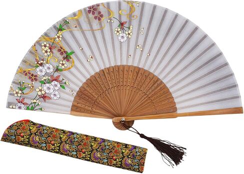 Amajiji امرأة عصرية ساحرة وأنيقة مصنوعة يدويًا من حرير الخيزران 8.27 بوصة (21 سم) مروحة يد جيب قابلة للطي، مروحة يد شفافة قابلة للطي مع أكياس حريرية/تغليف LXHSZ (LXHS-21) in Kuwait