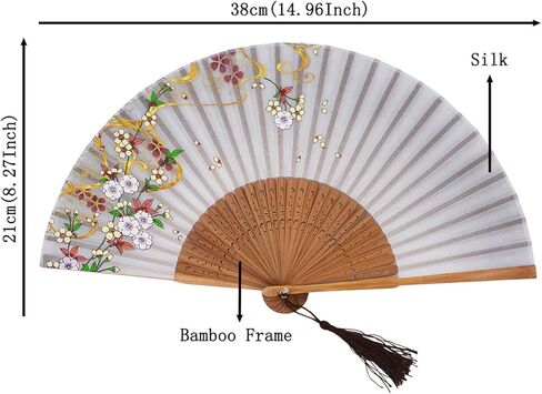 Amajiji امرأة عصرية ساحرة وأنيقة مصنوعة يدويًا من حرير الخيزران 8.27 بوصة (21 سم) مروحة يد جيب قابلة للطي، مروحة يد شفافة قابلة للطي مع أكياس حريرية/تغليف LXHSZ (LXHS-21) in Kuwait