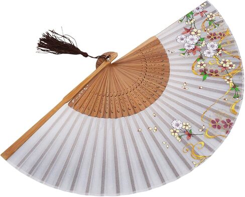 Amajiji امرأة عصرية ساحرة وأنيقة مصنوعة يدويًا من حرير الخيزران 8.27 بوصة (21 سم) مروحة يد جيب قابلة للطي، مروحة يد شفافة قابلة للطي مع أكياس حريرية/تغليف LXHSZ (LXHS-21) in Kuwait