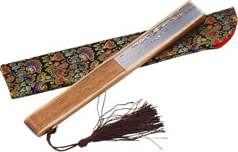 Amajiji امرأة عصرية ساحرة وأنيقة مصنوعة يدويًا من حرير الخيزران 8.27 بوصة (21 سم) مروحة يد جيب قابلة للطي، مروحة يد شفافة قابلة للطي مع أكياس حريرية/تغليف LXHSZ (LXHS-21) in Kuwait