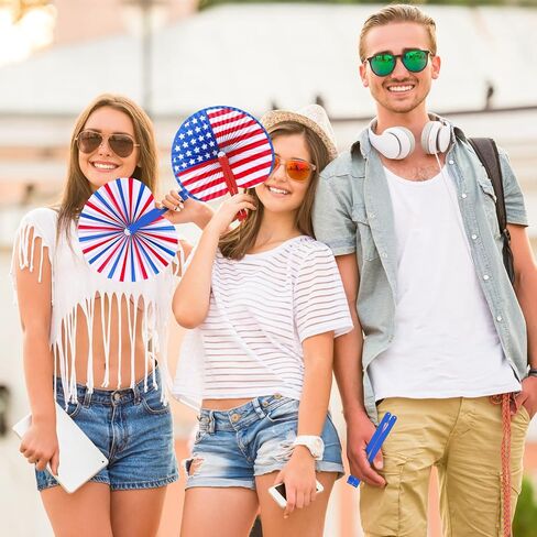 Maitys 60 قطعة من مراوح اليد في الرابع من يوليو، مراوح العلم الأمريكي في الرابع من يوليو، مراوح قابلة للطي ذات طابع وطني، تصميم وطني أمريكي، مراوح ورقية محمولة مستديرة قابلة للطي لعطلة الرابع من يوليو in Saudi Arabia