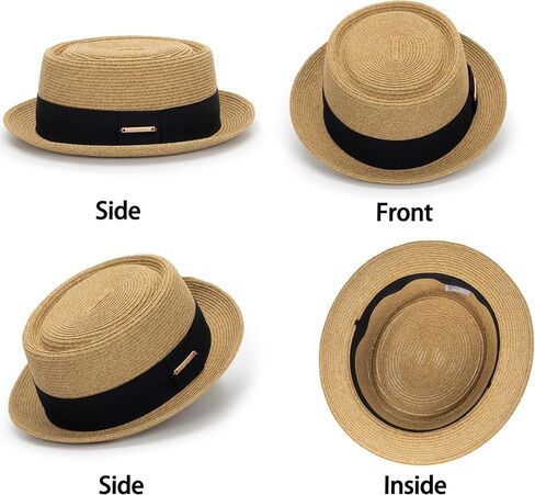 النساء الرجال الصيف القش جديلة لحم الخنزير فطيرة قبعة كلاسيكية قصيرة حافة قبعة الشاطئ ديربي فيدورا قبعة الشمس in Kuwait