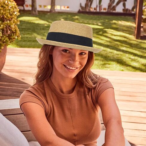 النساء الرجال الصيف القش جديلة لحم الخنزير فطيرة قبعة كلاسيكية قصيرة حافة قبعة الشاطئ ديربي فيدورا قبعة الشمس in Kuwait