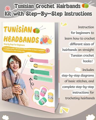 Coopay Tunisian Crochet Hooks for Crocheting Hairbands, Long Crochet Kit with Yarn Crochet Accessories Instructions, Crochet Kit Beginners for Adults/Teens Learn to Crochet Hairbands (Neutral Colors) in Saudi Arabia