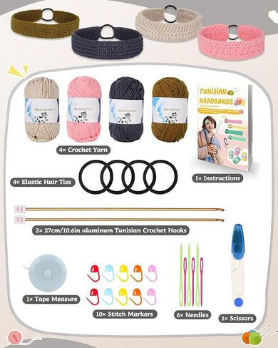 Coopay Tunisian Crochet Hooks for Crocheting Hairbands, Long Crochet Kit with Yarn Crochet Accessories Instructions, Crochet Kit Beginners for Adults/Teens Learn to Crochet Hairbands (Neutral Colors) in Saudi Arabia