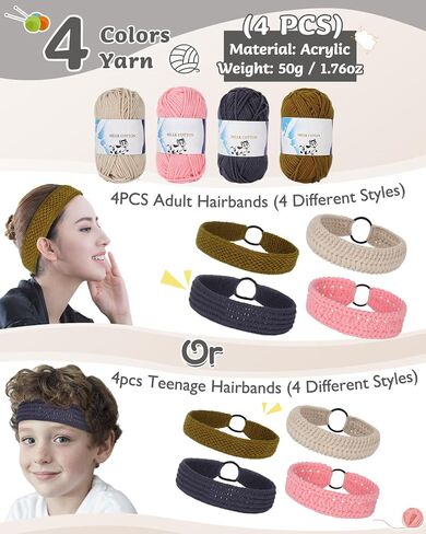 Coopay Tunisian Crochet Hooks for Crocheting Hairbands, Long Crochet Kit with Yarn Crochet Accessories Instructions, Crochet Kit Beginners for Adults/Teens Learn to Crochet Hairbands (Neutral Colors) in Saudi Arabia