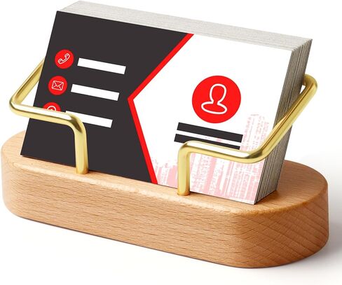 Wood Business Cards Holder for Desk Gold Name Cards Holder Metal Name Card Business Card Display Holder for Desk Office Home (Rectangle Walnut Wood) in Saudi Arabia