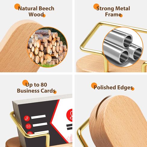 Wood Business Cards Holder for Desk Gold Name Cards Holder Metal Name Card Business Card Display Holder for Desk Office Home (Rectangle Walnut Wood) in Saudi Arabia