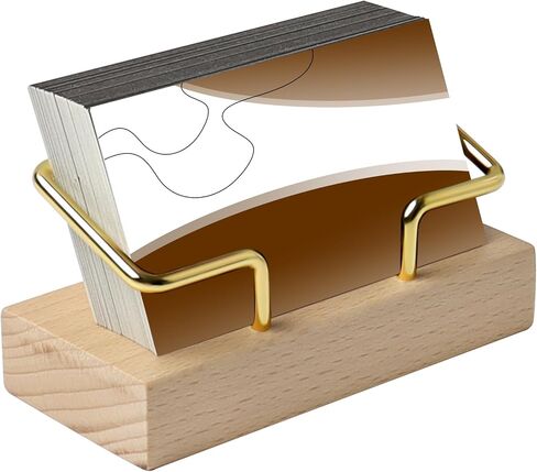 Wood Business Cards Holder for Desk Gold Name Cards Holder Metal Name Card Business Card Display Holder for Desk Office Home (Rectangle Walnut Wood) in Saudi Arabia