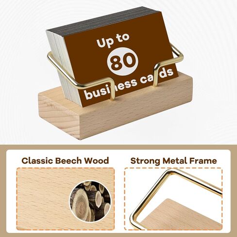 Wood Business Cards Holder for Desk Gold Name Cards Holder Metal Name Card Business Card Display Holder for Desk Office Home (Rectangle Walnut Wood) in Saudi Arabia
