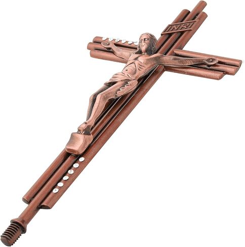 صليب جداري من Imerance Crucifix كاثوليكي مقاس 12 بوصة معدني على شكل يسوع المسيح، معلق أو منضدية مع حامل لديكور المنزل، غرفة المعيشة (أحمر عتيق - كبير) in Kuwait