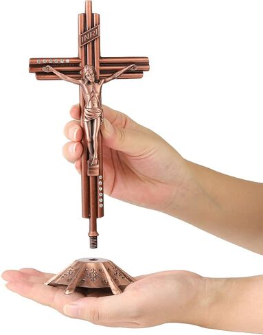 صليب جداري من Imerance Crucifix كاثوليكي مقاس 12 بوصة معدني على شكل يسوع المسيح، معلق أو منضدية مع حامل لديكور المنزل، غرفة المعيشة (أحمر عتيق - كبير) in Kuwait