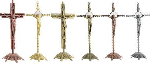 صليب جداري من Imerance Crucifix كاثوليكي مقاس 12 بوصة معدني على شكل يسوع المسيح، معلق أو منضدية مع حامل لديكور المنزل، غرفة المعيشة (أحمر عتيق - كبير) in Kuwait