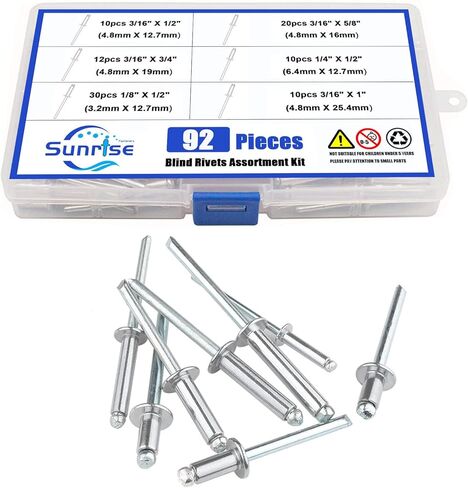 92 قطعة 6 مقاسات من المسامير العمياء، مجموعة متنوعة من المسامير البوبية بمقبض من الألومنيوم ومغزل فولاذي in Kuwait