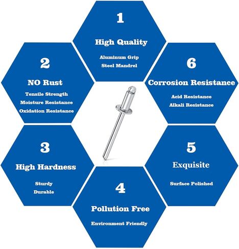 92 قطعة 6 مقاسات من المسامير العمياء، مجموعة متنوعة من المسامير البوبية بمقبض من الألومنيوم ومغزل فولاذي in Kuwait
