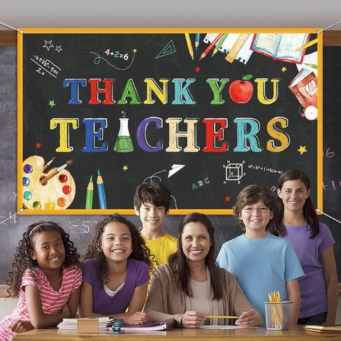 Vohado Thank You Teachers Photo Booth Backdrop Teachers' Appreciation Day Party Bulletin Board Hanging Sign Classroom Background Wall Decoration (5.9×3.6ft) in Saudi Arabia