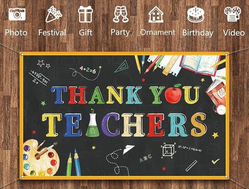 Vohado Thank You Teachers Photo Booth Backdrop Teachers' Appreciation Day Party Bulletin Board Hanging Sign Classroom Background Wall Decoration (5.9×3.6ft) in Saudi Arabia