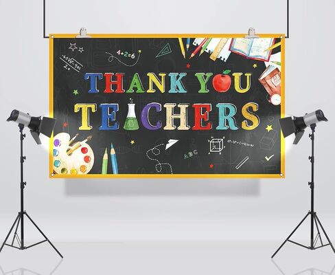 Vohado Thank You Teachers Photo Booth Backdrop Teachers' Appreciation Day Party Bulletin Board Hanging Sign Classroom Background Wall Decoration (5.9×3.6ft) in Saudi Arabia