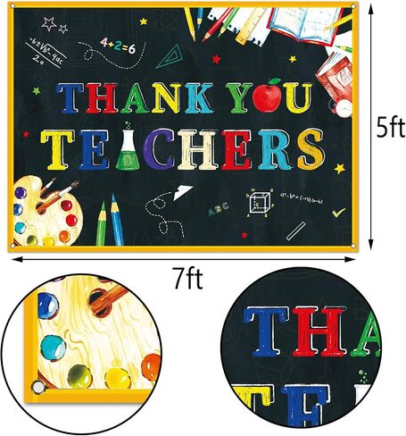 Vohado Thank You Teachers Photo Booth Backdrop Teachers' Appreciation Day Party Bulletin Board Hanging Sign Classroom Background Wall Decoration (5.9×3.6ft) in Saudi Arabia