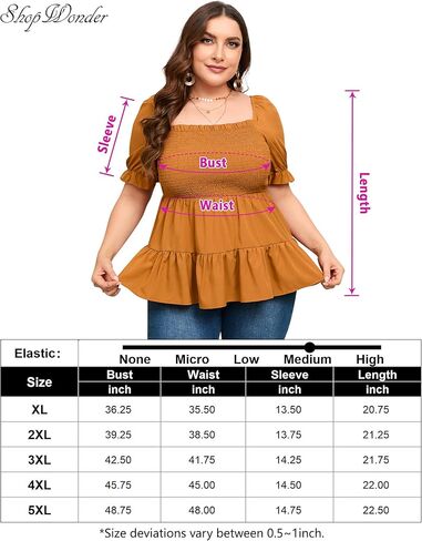 بلوزات نسائية مقاس كبير بيبلوم برقبة مربعة ملابس علوية صيفية لطيفة وأكمام منتفخة وحاشية مكشكشة بلوزات بيبي دول in Kuwait