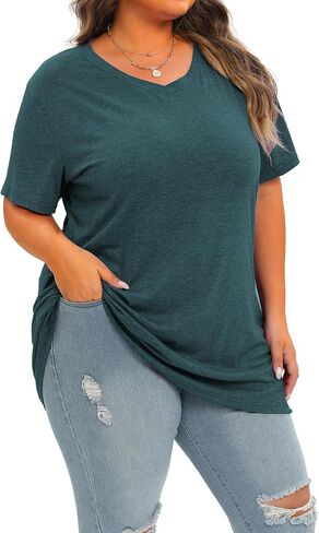 حجم كبير الخامس الرقبة قصيرة الأكمام تونك القمم المرأة الصيف متأنق قمصان بلايز فضفاضة تناسب الستر in Kuwait