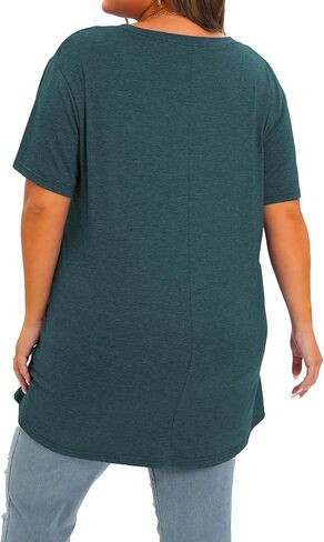 حجم كبير الخامس الرقبة قصيرة الأكمام تونك القمم المرأة الصيف متأنق قمصان بلايز فضفاضة تناسب الستر in Kuwait